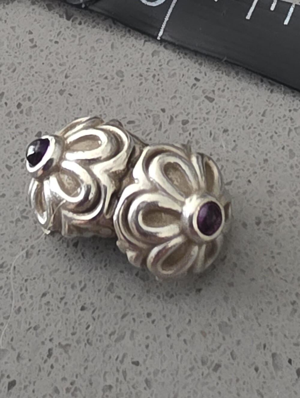 Pandora | Flower Purple CZ With Clasp Authentic Sterling Silver Charm